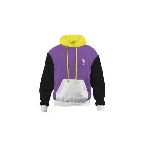 Yellow Body W/ Purple Hood White Arms Color Block Hoodie – Quingsea